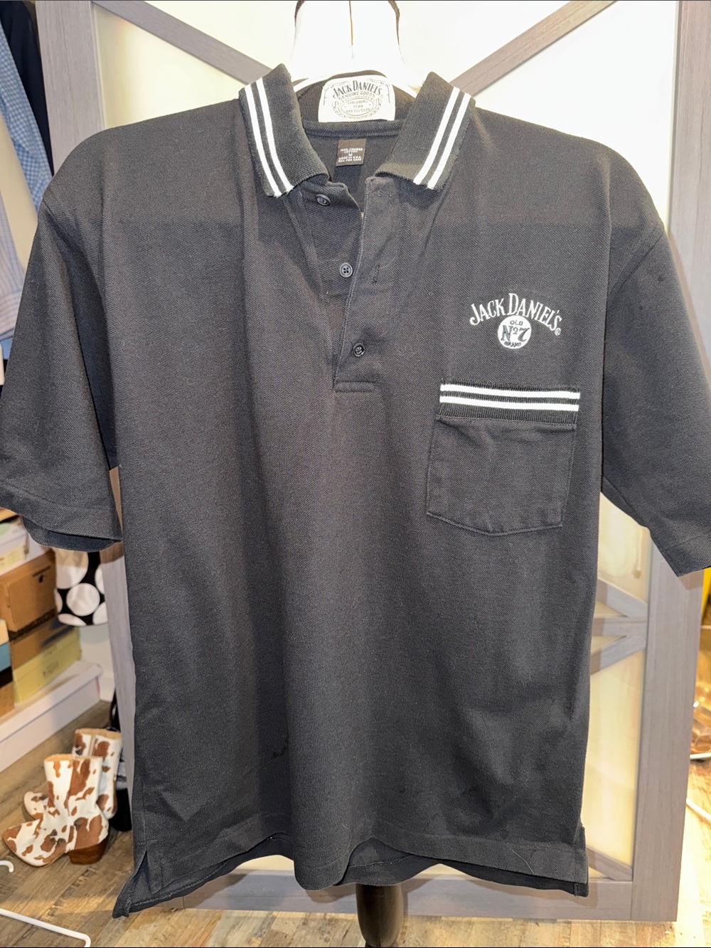 Vintage 90s Jack Daniel’s Genuine Goods Polo Shirt M Made USA Old No 7